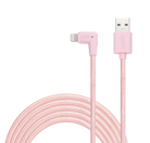 Pink iPhone charging cable, looped with a lightning connector with a USB-A cable to charge your iPhone. Braided white 3 metre iPhone cable.