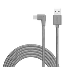 Grey ultra-durable charging cable for Android devices, looped with a lightning connector with a USB-A cable to charge your iPhone. Braided white 3 metre cable for charging samsung, huawei, one plus and other android devices.