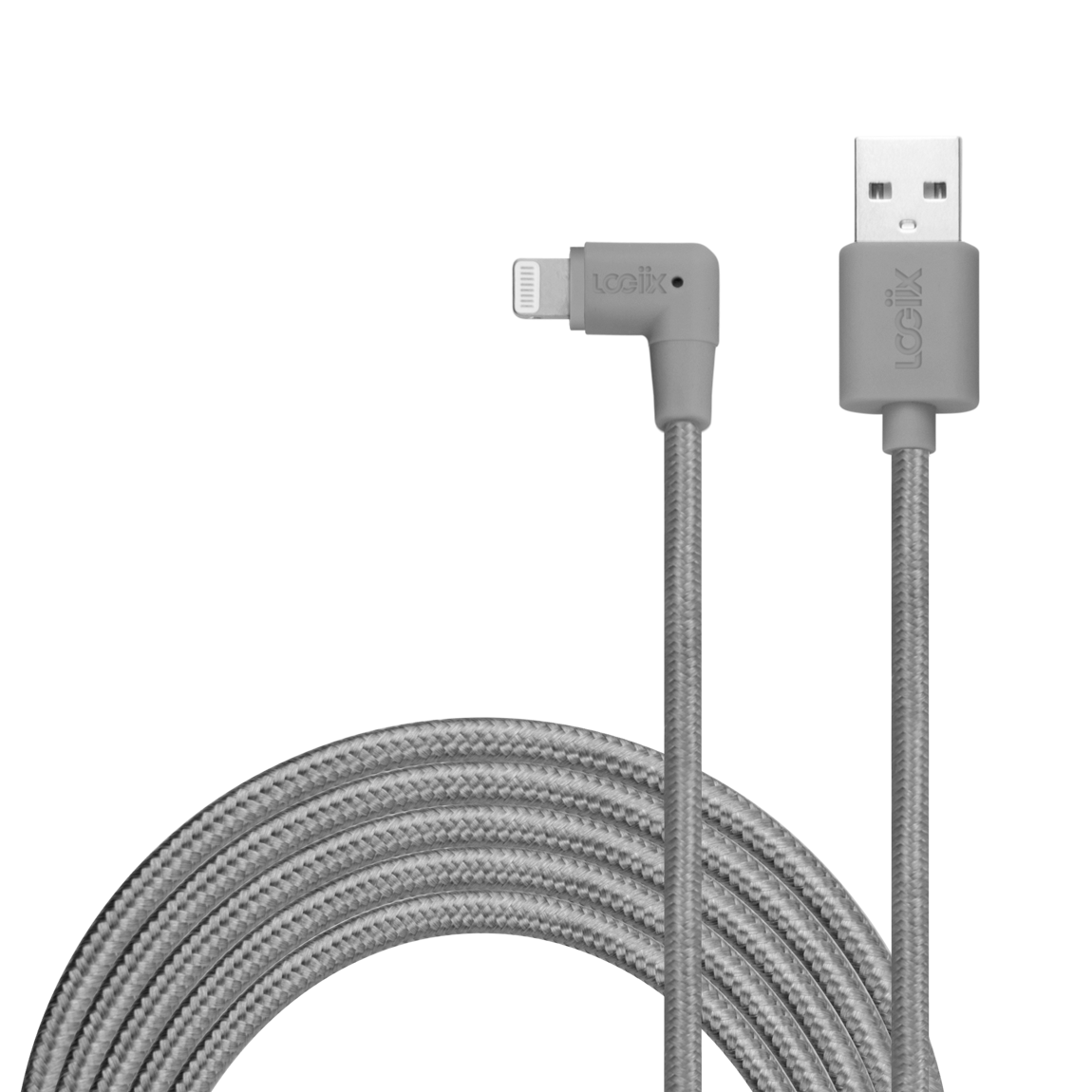 Graphite Grey iPhone charging cable, looped with a lightning connector with a USB-A cable to charge your iPhone. Braided grey 3 metre iPhone cable.
