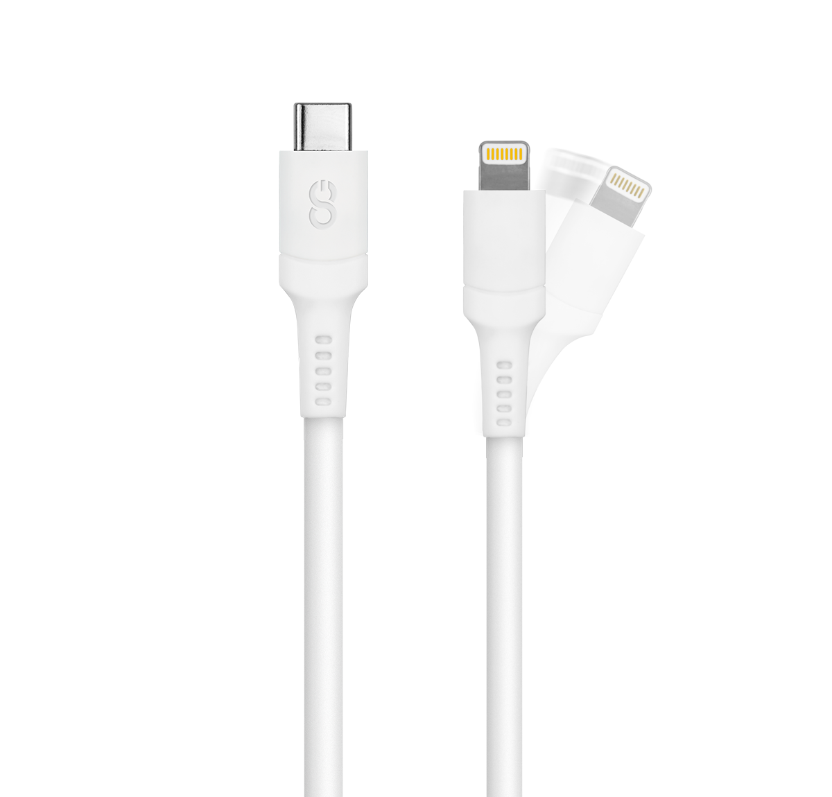 1.2M white USB-C to Lightning cable with Type C connector and Lightning connector, perfect for use as an iPhone charging cable. Apple charging cable with anti-stress connectors.