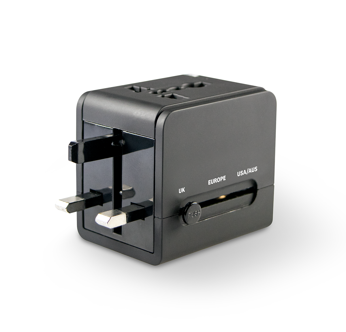 This is a black universal travel adapter. It works in the UK, Europe & USA/Australia. This travel adapter comes with a universal plug adapter for use in over 150 countries.