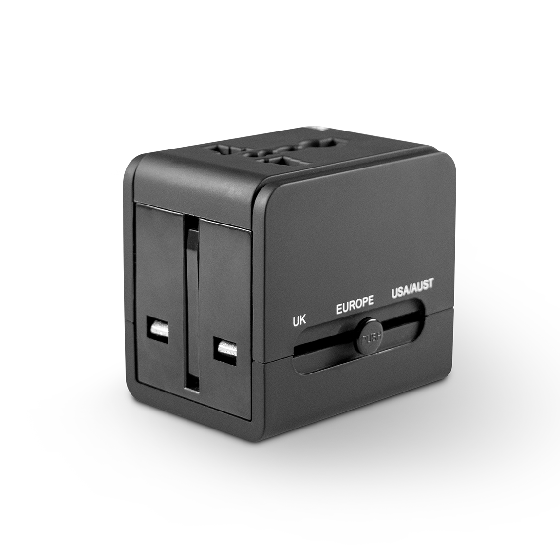 This is a black universal travel adapter. It works in the UK, Europe & USA/Australia. This travel adapter comes with a universal plug adapter for use in over 150 countries.