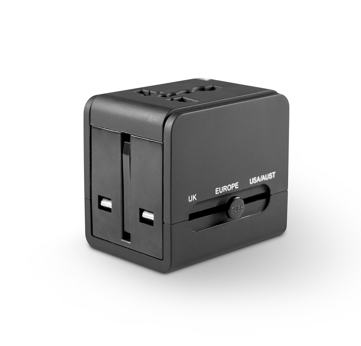 This is a black universal travel adapter. It works in the UK, Europe & USA/Australia. This travel adapter comes with a universal plug adapter for use in over 150 countries.